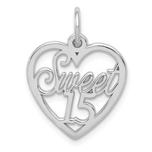 14K White Gold Sweet 15 Heart Charm Birthday Pendant Jewerly 22mm x 16mm - £79.54 GBP