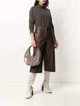 Womens Genuine Lambskin Brown Leather Pants Wide Leg Short Pant Handmade Casual - $105.47+