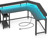 Computer Desk 55.1&quot; With Power Outlets Usb Ports &amp; Led Strip,Reversible ... - $233.99