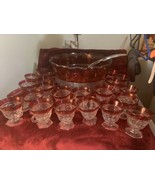 Vintage Indiana Glass Lexington Thumbprint Ruby Red Flash Punch 25 Piece Set - £156.45 GBP
