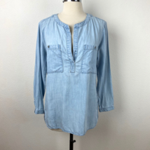 Cloth &amp; Stone Womens Tunic Shirt Small Blue Chambray Pull Over Long Sleeves - £19.42 GBP