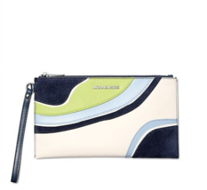 New Michael Kors Jet Set Travel Large Patchwork Wristlet Navy Multi - $46.41