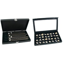 Jewelry Cases w/ Two Velvet Necklace Displays &amp; 32 Slot Tray Insert Kit 5 Pcs - £43.54 GBP