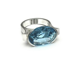 925 Sterling Silver 13 x 18 mm Swiss Blue Topaz Ring Men Natural Topaz Ring - £190.77 GBP