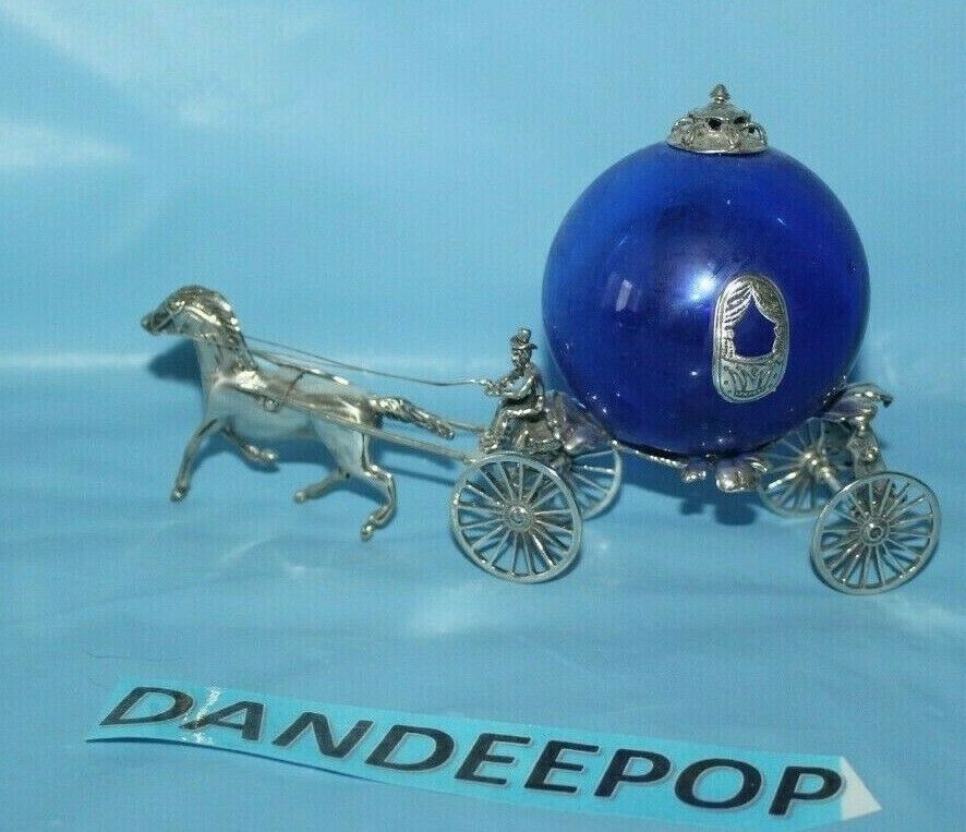 Primary image for Cinderella Coach Carriage Horse Vintage Sterling Silver With Cobalt Blue Glass 
