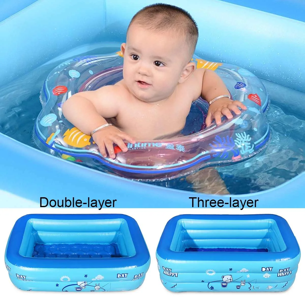 120cm 2/3Layers Inflatable Square Swimming Pool Children Inflatable Pool Bathing - £8.30 GBP+