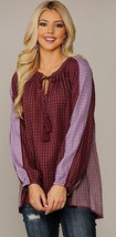New GIGIO by UMGEE SmallTextured Berry Mauve Tassel Tie Peasant Tunic Top - £19.14 GBP