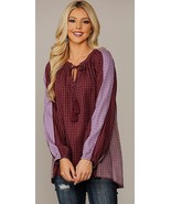 New GIGIO by UMGEE SmallTextured Berry Mauve Tassel Tie Peasant Tunic Top - £19.19 GBP
