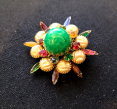 Exceptional Judy Lee High Domed Layered Brooch &quot;Jewel&quot; Tone Crystal Rhin... - $186.79