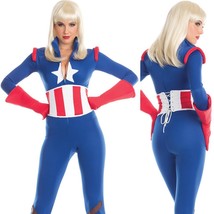 Captain America Costume Jumpsuit Gloves Stars Stripes Catsuit BW1667 S/M - £63.15 GBP