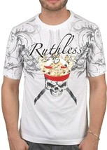 Ruthless Art Forever King Skull Tattoo Tee White With Red Gems Encrusted... - $14.89