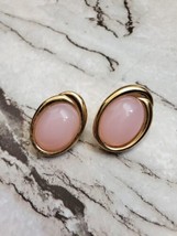 Vintage TRIFARI Pale Pink Lucite Dome Gold Tone Pierced Earrings - £20.67 GBP