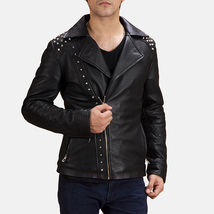  LE Black Studded Leather Biker Jacket - £117.20 GBP+