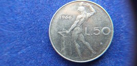 Vintage Italy 1966 coin 50 lire, Italian Republic. A very rare coin. - $65.00