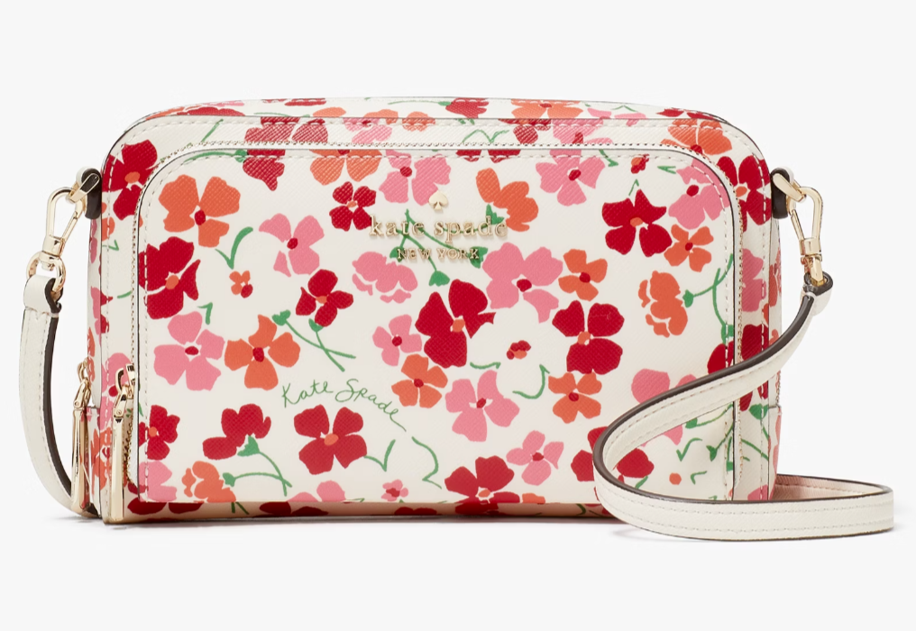 NWB Kate Spade Stacie Dual Zip Crossbody Bag White Floral Purse KG471 Gift Bag