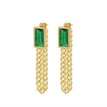 Green Crystal &amp; 18K Gold-Plated Chain Ear Jackets - £10.38 GBP