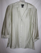Rafaella Misses 10 Blouse Green Career Tunic Striped Sheer Button Up 3/4 Sleeve - £9.91 GBP