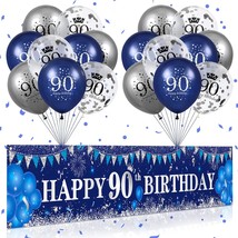 Blue 90Th Birthday Decorations For Men Women, Navy Blue Silver Happy 90Th Birthd - £20.39 GBP