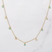 3mm Turquoise Lab Created Diamond 9-Station Drop Necklace 14K Gold Plated Silver - £51.34 GBP