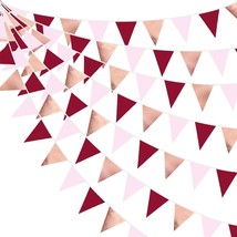  Party Decorations Rose Gold Maroon Pink Fabric Triangle Pennant Banner  - $35.09