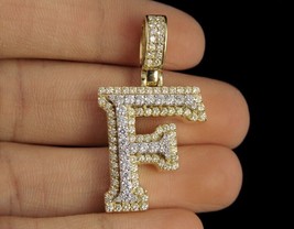 1.50Ct Real Moissanite 3D Initial &quot;F&quot; Letter Pendant 14K Yellow Gold Plated - £186.84 GBP