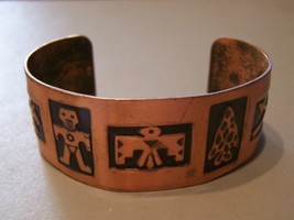 Vintage Estate Jewelry Native American Jewelry Copper Iconography Cuff Bracelet - £27.24 GBP