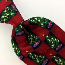 Yule Tie Greetings Tree Maroon Silk Christmas Necktie Ties XO-34 New - £15.81 GBP