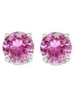 6MM Round Lab Pink Sapphire Earrings in Sterling Silver - €35,21 EUR
