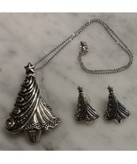 16” Silver Tone Christmas Tree Necklace &amp; Earring Set - $9.50