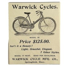 Warwick Cycle Co Bicycle 1894 Advertisement Victorian Bike Model 18 ADBN1x - $19.99