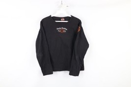 Vtg 90s Harley Davidson Womens Large Faded Spell Out Long Sleeve T-Shirt Black - £38.88 GBP