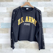 U.S. Army PINK Victorias Secret Logo Cut Off Sweater Gray Cropped Womens Small - $29.69