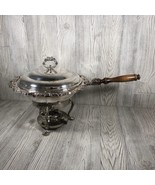 Vintage 3 Legged Silver Plated Chafing Dish w/ Warmer Lid Wooden Handle - $19.80