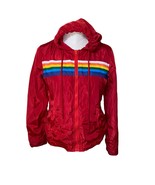New Look Red Rainbow Stripe Zip Up Hooded Windbreaker Jacket Size L - £25.15 GBP
