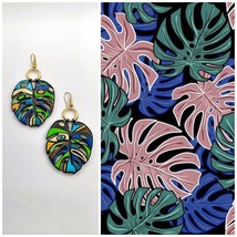 Painted Tropical leaf Monstera Earrings.Colorful wood Boho Art earrings.  - £38.77 GBP