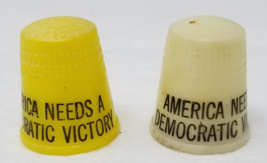 America Needs a Democratic Victory Thimbles Plastic Set of 2 Yellow White - £8.75 GBP