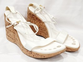Antonio Melani BRITTANY White Leather Wedge Sandal Ankle Strap Cork 10 M... - $34.99