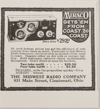 1924 Print Ad MIRACO Tube Radios Midwest Radio Company Cincinnati,Ohio - $8.26