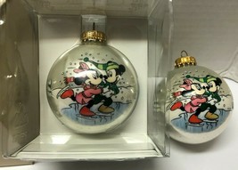 Disney Mickey &amp; Minnie Mouse Ice Skating SET OF 2 Glass Ball 3&quot; Ornament - £15.46 GBP