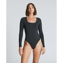 Everlane Womens The Long-Sleeve Supima Square-Neck Bodysuit Thong Black S - £24.43 GBP