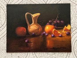 Charles Rosenthal Original Still Life Oil Painting Oranges Apples &amp; Grapes - £87.47 GBP