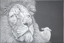 Eddie Tipton Lion and Lamb Black and White Gallery Wrapped Canvas - £370.58 GBP
