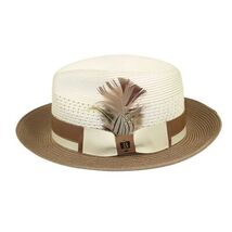 Men's Bruno Capelo Belvedere 2-Tone Straw Style Fedora Hat BD958 Ivory/Cognac image 2
