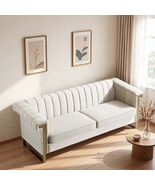 Modern Cream Velvet Sofa w/ Gold Accents - 3-Seat Living Room Couch - $1,244.53 CAD