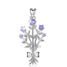 Sterling Silver bunch of Purple flowers necklace Purple CZ Pendants Women Jewelr - £18.63 GBP