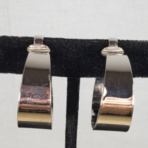 Vintage Signed Bergere Retro 1960's Silver Tone Hoop Clip On Earrings - $26.71