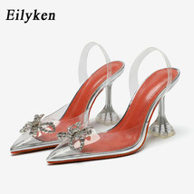 PVC Transparent Butterfly-knot Women Pumps Crystal Pointy Toe Perspex Spike Heel - £40.48 GBP