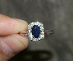 Blue Sapphire Solitaire Ring 5x7 mm Oval Sapphire Engagement Ring Silver... - £37.89 GBP