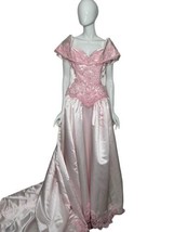 Vintage 80s Wedding Dress Beaded Size 16 Pink w/ Long Train Enzio - £239.05 GBP