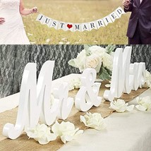 Large White Mr &amp; Mrs Sign For Wedding Table With Just Married Banner - W... - £25.27 GBP